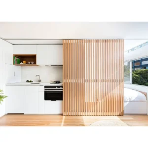 Wood Slat Sliding Door Wooden Room Interior Partition Door for Bedroom Kitchen Living Room
