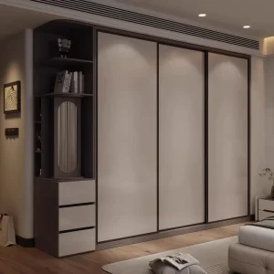 Wood Sliding Door Wardrobe Closet with Silent Rail for Bedroom