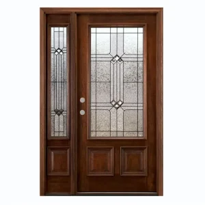 Wood and Glass Exterior Security Front Entry Unequal Double Door