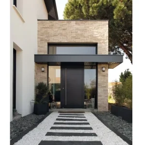 Wood and Glass Villa Entrance Pivot Door with Sidelight