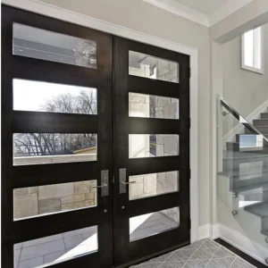 Wood and Glass Villa Entrance Pivot Door with Sidelight
