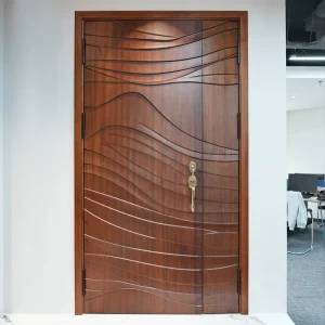 Wooden Exterior Pivot Entrance Door with 3D Wave Pattern
