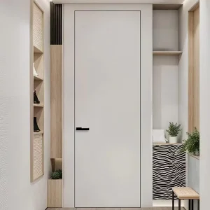 Wooden Hidden Wall Door with Aluminum Frame, Modern Interior Bedroom Flush Frameless Door
