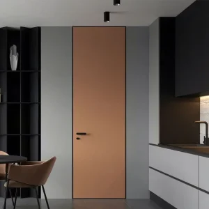 Wooden Hidden Wall Door with Aluminum Frame for Modern Indoor Bedrooms