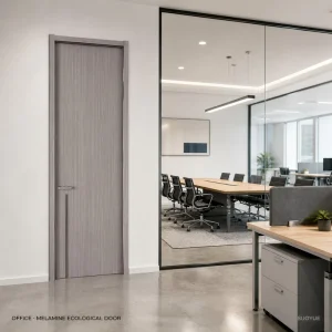 Wooden-Look Soundproof Interior Room Door with Flat Finish for Office and Bedroom