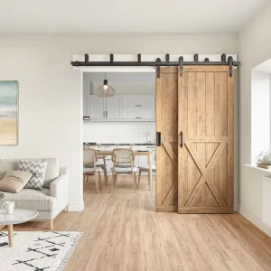Wooden Modern Interior Sliding Door Hardware Kit with Bedroom Door Rail, Single-Slide Barn Door