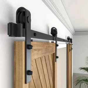 Wooden Partition Sliding Barn Door with Carbon Steel Hardware Bypass Brackets
