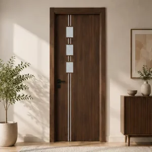 Wrapped WPC Interior Door with Engraved Patterns and Inlaid Glass for Living Room