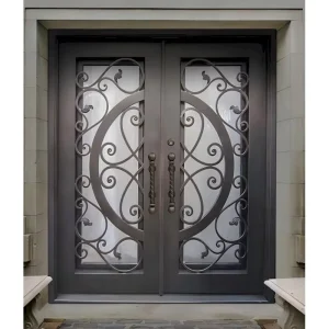 Wrought Iron Double Swing Gate Decorative Steel Fence Gate for Villa and Garden