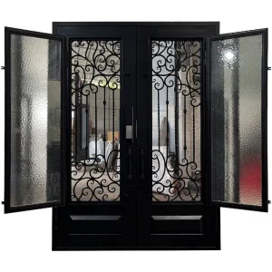 Wrought Iron Front Gate Door with Double Glass Opening Window and Security Design
