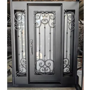 Wrought Iron Sliding Security Entry Door Blue Vintage European Style Supplier