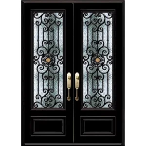 Wrought Iron Villa Entrance Door with Matching Window, Custom Design