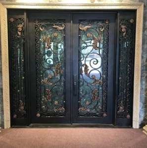 Wrought Iron Villa Entry Door with Openable Tempered Glass Window
