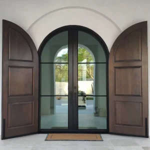 Wrought Iron and Glass Double Swing French Exterior Entry Door
