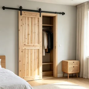 Zero Formaldehyde Solid Fir Wood Barn Door Minimalist Raw Sliding Door for Kids Room
