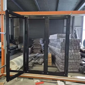 Modern Aluminum Folding Door with Tempered Double-Glazed Soundproof Glass, Waterproof Patio Bi-Fold Door
