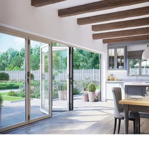 Aluminum Frameless Exterior Bifold Accordion Soundproof Door, Aluminum Terrace Glass Folding Door