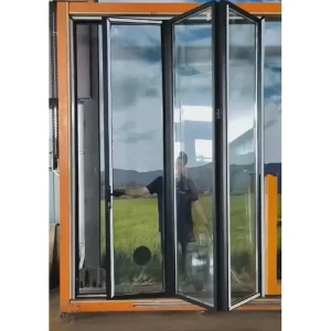 Modern Aluminum Alloy Outdoor Multipoint-Lock Bi-Fold Patio Door with Tempered Glass, Finished Product