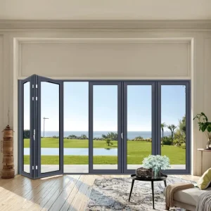 Aluminum Alloy Bifold Door with Fiberglass Folding Screen, Windproof and Waterproof, Suitable for Outdoor Spaces and Patios