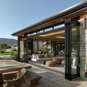 Black Anodized Aluminum Soundproof Double-Glazed Bi-Fold Door