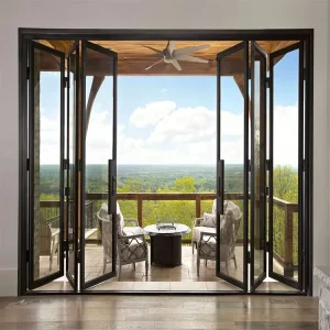 Modern Soundproof Aluminum Alloy Folding Door with Double Tempered Glass, Waterproof Exterior Door for Villa Entrances, Sliding Bi-Fold Door
