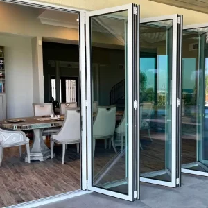 Modern Aluminum Alloy Waterproof Foldable Tempered Glass Garage Door, Black Sectional Panels, Vertical