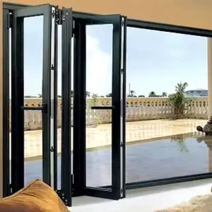 Large Accordion-Style Aluminum Folding Door with Multi-Point Locking and Sound-Insulating Glass, Suitable for Balconies