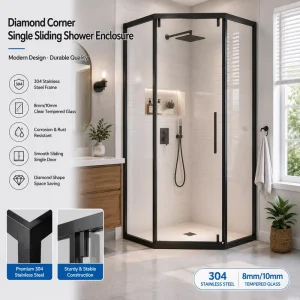 mm Tempered Glass Diamond Shape Full Frame Single Sliding Door Luxury Trend Custom Nano Easy Clean Hotel Villa Shower Room