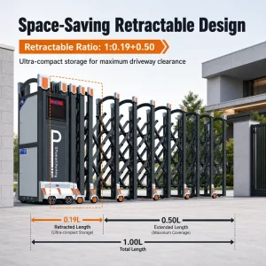 1.6 m Aluminum Alloy Electric Retractable Security Gate with Automatic Folding Fence and LED Display