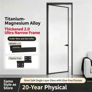 2.0 Thickened Single-Panel Titanium-Magnesium Alloy Glass Swing Door for Bathroom and Kitchen