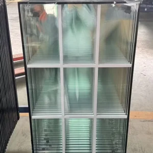 22 x 48 Inch Exterior Hotel Solar Door Glass Insert with Hollow Interlayered Clear Tempered Glass Grilles for Bathroom Decoration