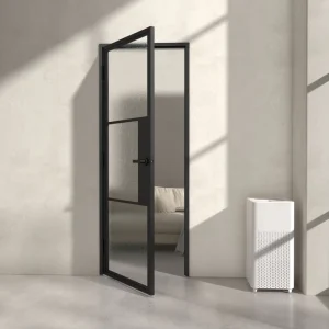 3-Lite Swing Steel-Frame Clear Glass Barn Door with Lock