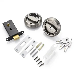 304 Stainless Steel Concealed Door Lock with Pull Ring Handle, Punch-Free Installation