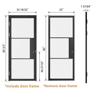 36″x 84″ Prehung Door Interior Hollow Swing Door with Metal Frame and Frosted Glass Pre Assembled Hinged Glass Door