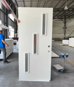 36×80 Modern Fiberglass Door Slab with Frosted Glass Inserts and Painted Finish