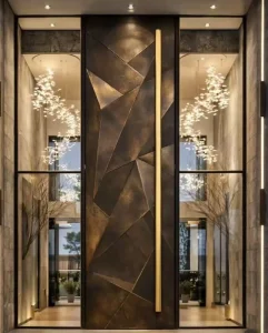 3D Carved Aluminum Swing Entry Door, Fireproof Anti-Theft, Customized Color, Villa and Commercial