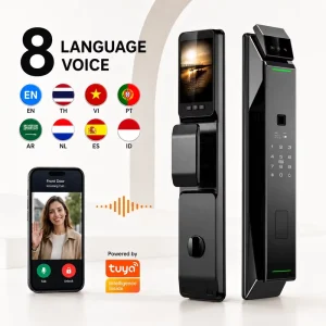 3D Face Recognition Smart Door Lock WiFi Biometric Fingerprint Camera Aluminium Alloy Steel Wood Door