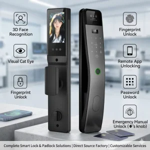 3D Face Recognition Smart Door Lock with 5-Inch IPS Screen 140° Wide-Angle Visual Intercom Fully Automatic Fingerprint