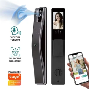 3D Face Recognition Smart Lock with Palm Vein Gesture Unlock, IP65 Weatherproof Video Doorbell, Stainless Steel, and App Control