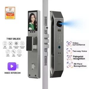 3D Facial Recognition WiFi Biometric Fingerprint Password Smart Door Lock with Active Intercom and Cloud Storage