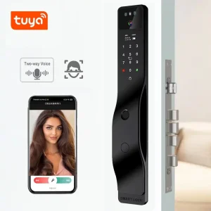 3D Facial and Fingerprint Recognition Aluminum Smart Door With App Control Video Calls and Key Access