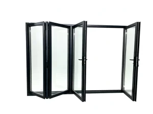 4-Panel Black Aluminum Folding Door with Clear Tempered Glass