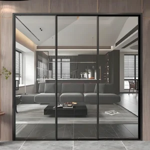 40mm Narrow Three-Track Aluminum Sliding Door with Tempered Glass for Kitchen and Living Room
