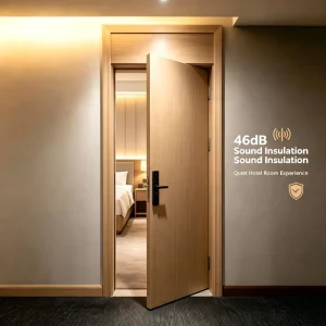 46dB STC Hotel Soundproof Door 58mm Thickness German T-shape Double Rebate Acoustic Interior Wood Door