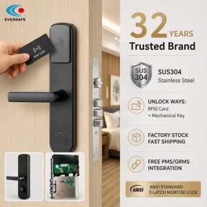 5-Bolt Structure High-Impact SUS304 Magnetic Stripe Hotel Door Lock for B&B Use CE Certified