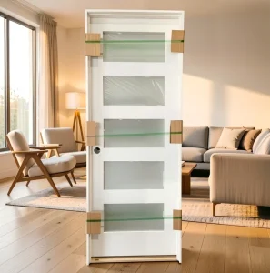 5 Lite Modern Frosted Glass Bathroom Door MDF Solid Core Soundproof Kitchen Door HDF Interior Glass Slab