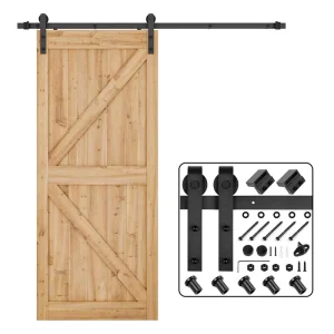 6.6 ft Carbon Steel CE FSC-Certified Sliding Barn Door Hardware Kit with Rail and Hanging Track