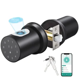 70mm Single-Latch Wooden Door App Fingerprint Password Keyless Electronic Round Smart Knob Lock