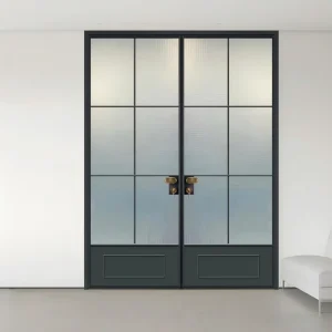72×80 Fully Tempered 8mm Ultra Clear Glass White Interior Door French Door with Grids with Aluminum Frame for House