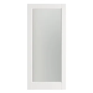 80″H Full-Lite Frosted Glass Solid Wood Primed Interior Sliding Pocket Door with Hardware